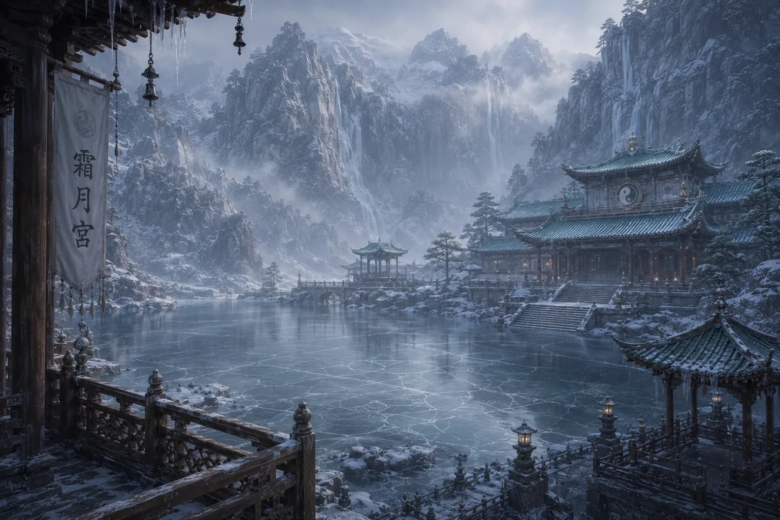 Frostmoon Pavilion — Every cut bites colder than the last, until the duel itself stands still.