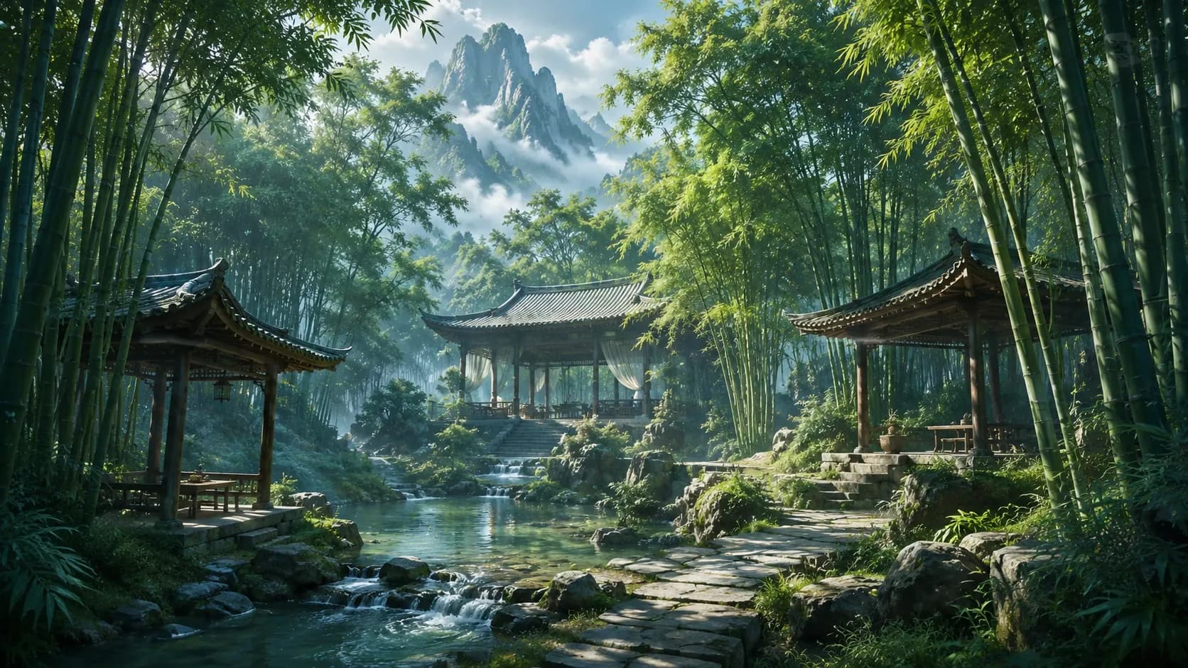 Verdant Bamboo Hermitage — Still the meridians, draw the qi, and the duel ends without a wound.