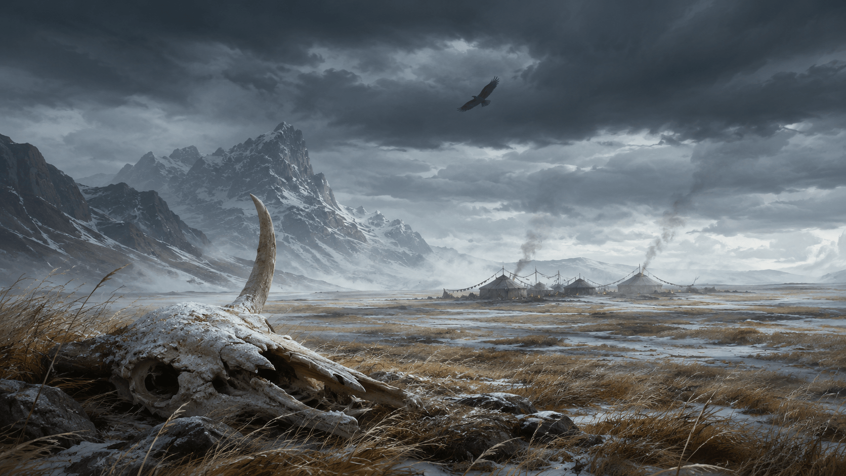 Iron Wind Steppe: Tundra wind and bone drums. The body is forged in cold.